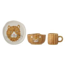 Bloomingville Kittie Kinder Geschirr-Set, Steingut, 3-teilig