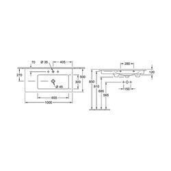 Villeroy & Boch Schrankwaschtisch Venticello 1000x500mm rechteckig Beckenposition rechts, 1 Hahnloch mit Überlauf Weiß Alpin 4134R101