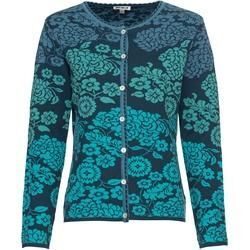 Baumwoll-Strickjacke, Jacquard petrol, 44/46