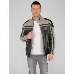 Bikerjacke MUSTANG "31021213", Herren, Gr. 46, schwarz (schwarz, grau), Obermaterial 100% Leder, Lamm / Futter: 100% Baumwolle / Ärmelfutter: 100% Polyester, Jacken