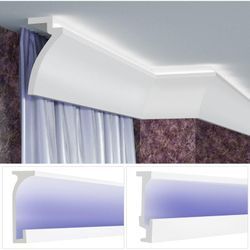 LED Gardinenblenden aus PU - lichtundurchlässig, leicht und schlagzäh - Tesori Gardinen Stuckleisten: 2 Meter / 1 Leiste, KF801 - 120 x 60 mm