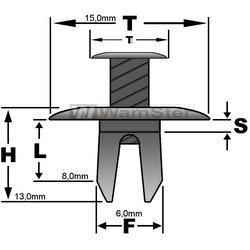 10 x Panel Klip Befestigungs-, Verkleidungsclips Subaru,Suzuki,Mitsubishi hell grau