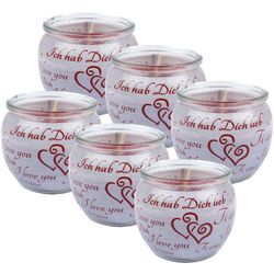 Hs Candle - Duftkerzen Sprüche 6er Pack im Glas, lange Brenndauer und angenehmer Duft ( Ich liebe Dich ) - Grau