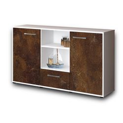 Sideboard Desideria | Korpus Weiß | Rost mit Griffen (136x79x35cm)