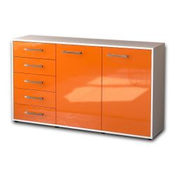 Sideboard Dorentina | Korpus Weiß | Orange mit Griffen (136x79x35cm)