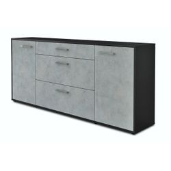 Sideboard Eleonora | Korpus Anthrazit | Beton mit Griffen (180x79x35cm)