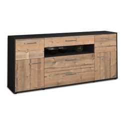 Sideboard Emma | Korpus Anthrazit | Pinie mit Griffen (180x79x35cm)