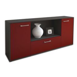 Sideboard Ella | Korpus Anthrazit | Bordeaux mit Griffen (180x79x35cm)