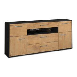 Sideboard Emma | Korpus Anthrazit | Eiche mit Griffen (180x79x35cm)