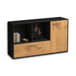 Sideboard Ela | Korpus Anthrazit | Eiche mit Griffen (136x79x35cm)