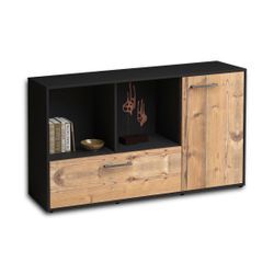 Sideboard Ela | Korpus Anthrazit | Pinie mit Griffen (136x79x35cm)