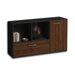 Sideboard Ela | Korpus Anthrazit | Walnuss mit Griffen (136x79x35cm)