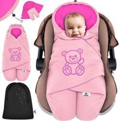 KIDIZ® Baby Einschlagdecke Winter mit Kapuze +Tasche Babyeinschlagdecke Universal für Babyschale, Autositz, z.B. für Maxi-Cosi, Römer für Buggy Babybett Kinderwagen & alle Gurtsysteme 3 & 5-Punkt Gurt