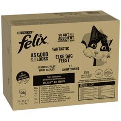 Jumbopack: 120x85g Felix "So gut wie es aussieht" Gelee Fisch Mixpaket (4 Sorten) Katzenfutter nass