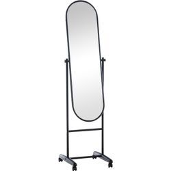 CLP Standspiegel Nane Oval I Stehspiegel 155x40 cm I Für Wohnzimmer Oder Schlafzimmer I Neigbar, 360° Drehbar I Ganzkörperspiegel Mit Rollen