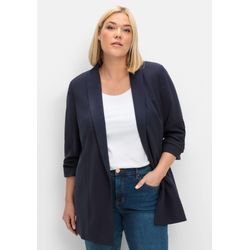 Langer Blazer mit Schalkragen und gerafftem 3/4-Arm, tiefblau, Gr.42