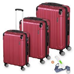 Veska Hartschalenkoffer Kofferset "Madrid" 3 teilig mit TSA Zahlenschloss 4 Rollen ABS-Hartschale, Reisekoffer Trolley Rollkoffer Koffer - berry