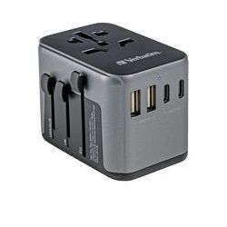 Universal-Reiseadapter UTA-03, Reisestecker schwarz/silber, 2x USB-A, 3x USB-C