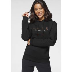 BUFFALO Kapuzensweatshirt schwarz Gr. 32/34 für Damen. Mit Schriftzug. Bequem. Nachhaltig.