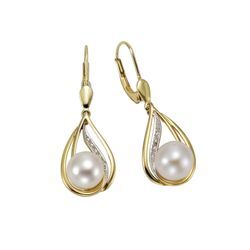 Orolino Ohrringe 585 Gold 2x Perle 7,5-8mm +10x Brillant 0,04ct.