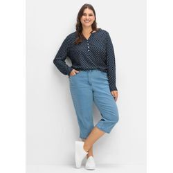 Caprijeans mit Teilgummibund und Glitzersteinen, blue Denim, Gr.56