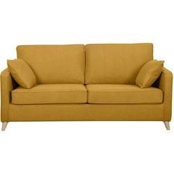 Skandinavische Schlafcouch kumingelb mit Matratze Dicke 10 cm 3-Sitzer PAPEL