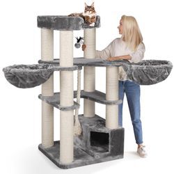 HAPPYPET Premium Kratzbaum 161 cm große Katzen stabil Katzenbaum Grau