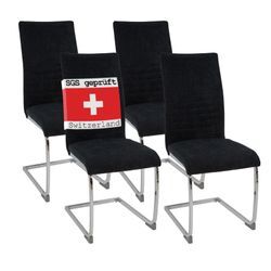 Freischwinger Stühle 4er Set LUGANO, Schwarz - Esszimmerstuhl Schwingstuhl mit modernem Design, Stoff-Bezug, dicke Polsterung - Küchenstuhl, Polsterstuhl, Stuhl Esszimmer oder Esstisch Stuhl