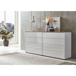 Kommode Mailand Set 1 Artisan (in weiß-Oberboden Artisan Eiche/Hochglanz weiß), Schubladenkommode Anrichte Sideboard - Weiß - Bmg Möbel