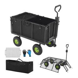 Juskys Metall Gartenwagen 550 kg belastbar - Luftreifen, Plane & Handschuhe - Bollerwagen faltbar