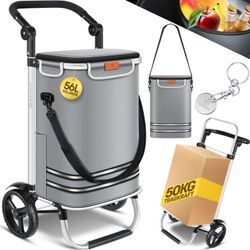 KESSER® Einkaufstrolley klappbar mit 56L Kapazität und belastbar bis 50kg 3in1 Trolley Sackkarre & Umhängetasche Faltbarer Einkaufswagen inkl. Kühlfach & Einkaufschip Treppensteiger