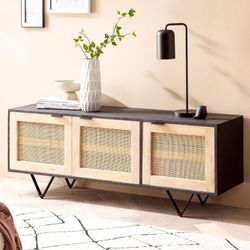 Sideboard FineBuy Anrichte 145x55x40 cm Massivholz Rattan Kommodenschrank Modern