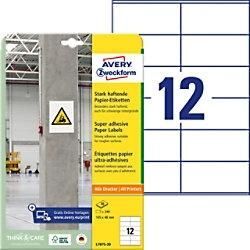 AVERY Zweckform Stark haftend Etiketten L7875-20 Selbsthaftend DIN A4 Weiß 105 x 48 mm 20 Blatt à 12 Etiketten