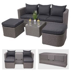 3in1-Garnitur MCW-J37, Garten-/Lounge-Set Sonneninsel, Spun Poly Poly-Rattan MVG ~ grau, Kissen anthrazit