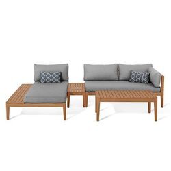 Teak-Lounge-Ecke - Dunkelblau/Gemustert - Massivholz