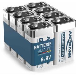 Batterie Rauchmelder 9V Block Alkaline, 8 Stück - Ansmann