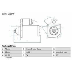 BOSCH Starter 12V für VW 02B911023L 02B911023J 02B911023NX 0 986 016 990