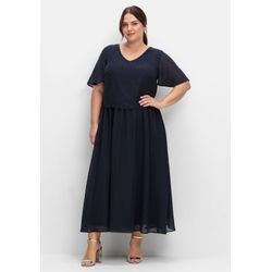 Chiffonkleid im Lagenlook, mit Schmucksteinen, tiefblau, Gr.46