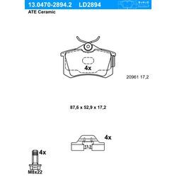 ATE Bremsbelagsatz, Scheibenbremse Ceramic links rechts mit Zubehör für SKODA SEAT VAG 1J0698451B 1J0698451 1J0698451P 13.0470-2894.2