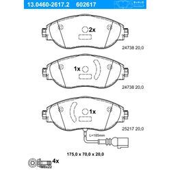 ATE Bremsbelagsatz, Scheibenbremse links rechts für SKODA SEAT VAG 3Q0698151B 5Q0698151AG 5Q0698151L 13.0460-2617.2