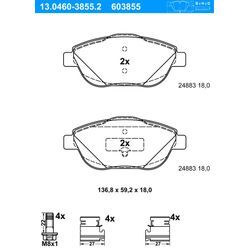 ATE Bremsbelagsatz, Scheibenbremse vorne rechts links mit Zubehör für PEUGEOT CITROËN VAUXHALL OPEL DS 1629038380 1607083180 425431 13.0460-3855.2