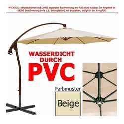 habeig Ampelschirm WASSERDICHT Ampelschirm 3m Marktschirm PVC Schirm 300cm Sonnenschirm, 100% Wasserdicht, beige|weiß