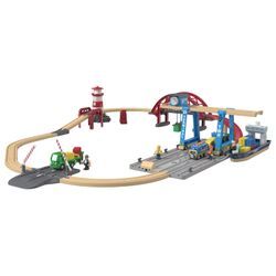 Playtive Holz Eisenbahn-Set Containerhafen, mit 3 Stationen