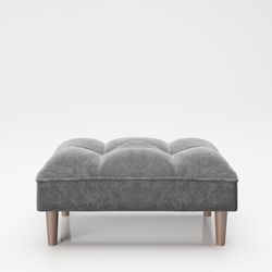 PLAYBOY - Ottoman "SCARLETT" gepolsterte Fussablage passend zum Sofa, Samtstoff in Grau mit Massivholzfüsse, Retro-Design