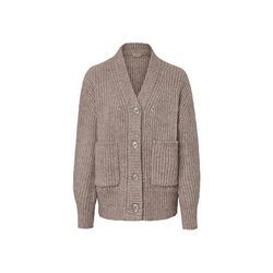 Grobstrick-Cardigan mit Wolle - Taupe/Meliert - Gr.: S