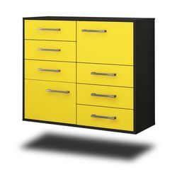 Sideboard Amarillo | Korpus Anthrazit | Gelb h�ngend mit Griffen (92x79x35cm)