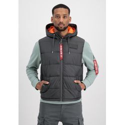 Blouson ALPHA INDUSTRIES "Alpha Industries Men - Vests Hooded Puffer Vest FD", Herren, Gr. L, grau (grauschwarz), Obermaterial: 100% Polyester, Futter: 100% Polyester, Füllung: 100% Polyester, Jacken