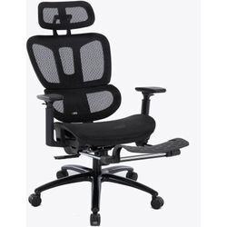 Bürostuhl in moderner Mesh-Optik mit Fußstütze ergonomischer Drehstuhl mit Nacken und Lordosenstütze - Gamingstuhl mit atmungsaktiver Netzrückenlehne