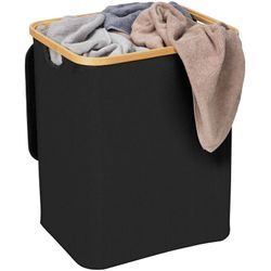 Bambus Wäschetruhe Uno Ecori in Schwarz 41 x 50 x 33 cm - Rahmen: natur, Wäschesack: Schwarz, Brett: natur - Wenko