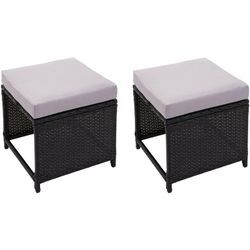 Neuwertig] 2er-Set Poly-Rattan Hocker HHG 874, Gartenhocker Sitzhocker, Gastronomie schwarz, Kissen hellgrau